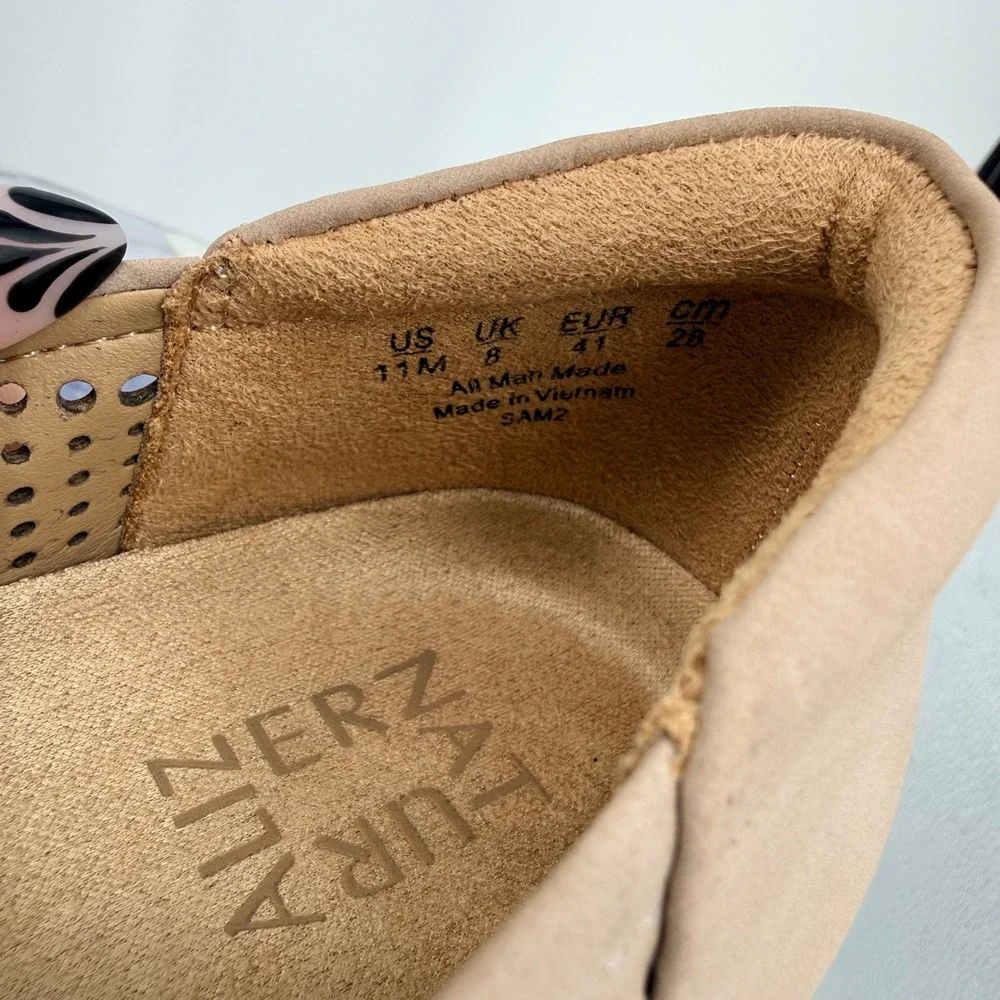 Naturalizer Sam 2 Women 11M Beige Perforated Wedge Ballet Flats Shoes Faux Suede